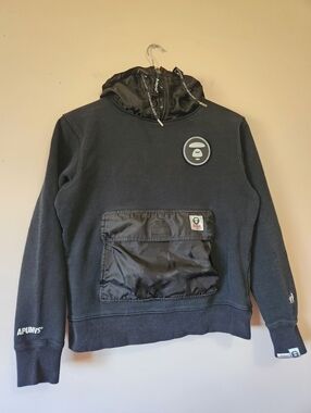 AAPE BY BAPE Black Utility Anorak Hoodie Camo Hood Rare Size L GUC